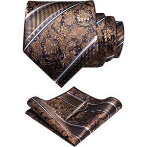 Silk Stripe Plaid Tie and Pocket Square with Tie Clip Sets for Men